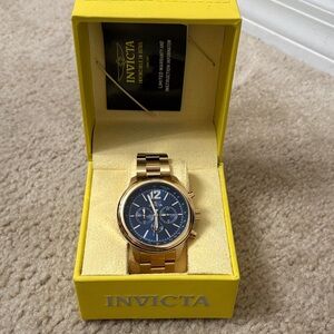 Invicta Gold Watch with Deep Blue Dial
